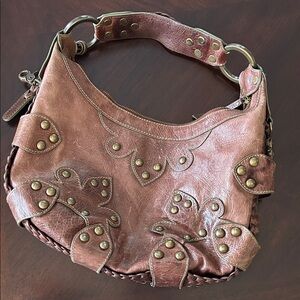 Isabella Fiore Tan Leather Hobo Bag with Studs